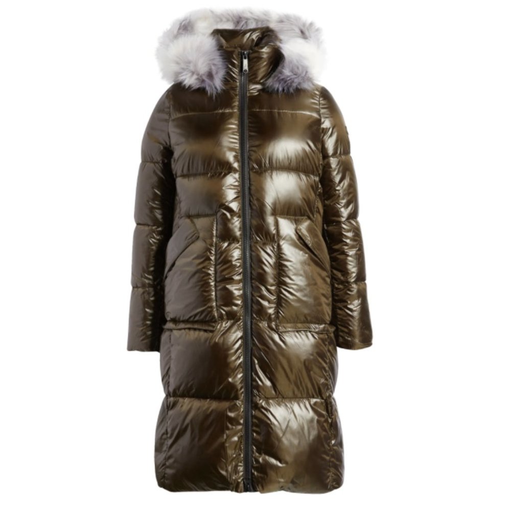 NEW Sam Edelman Hooded Puffer Jacket with Faux Fur Trim